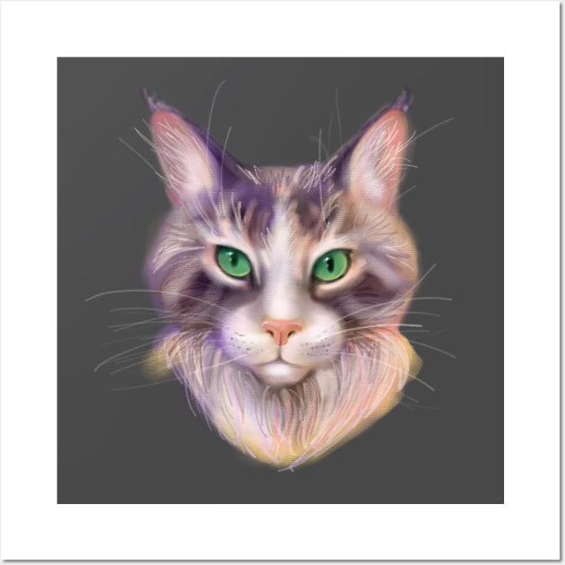 Maine Coon Cat with Green Eyes Wall Art by meridiem